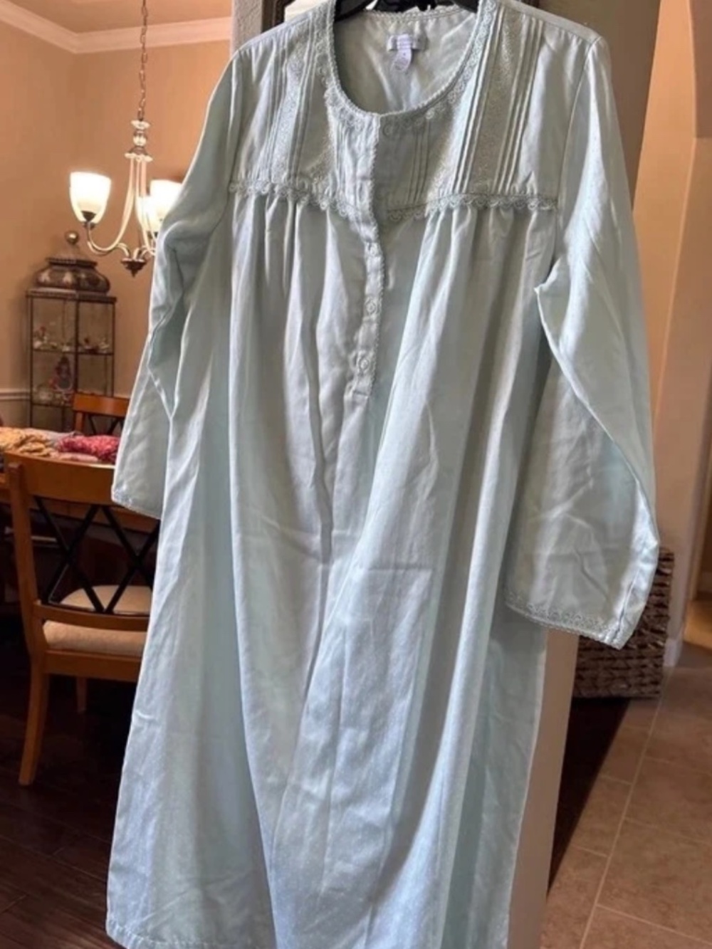Mint green Charter Club Nite gown with embroideries and lace trim size Medium